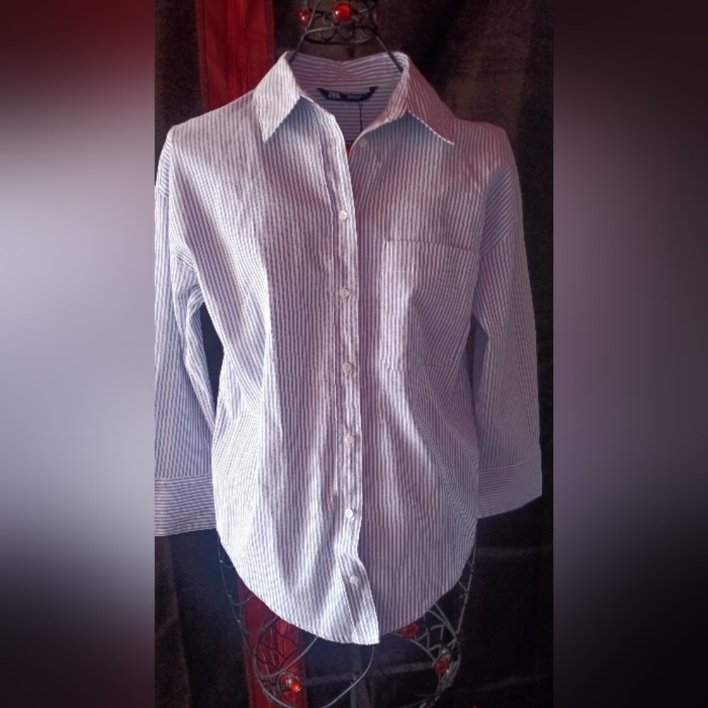ZARA Blouse size XS blue and white stripes